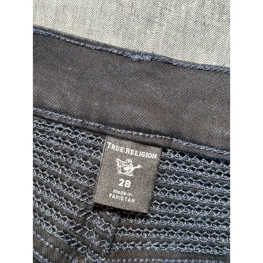 True Religion Rocco Moto Jeans Mens 28x34 Black Faded Relaxed Skinny Stretch